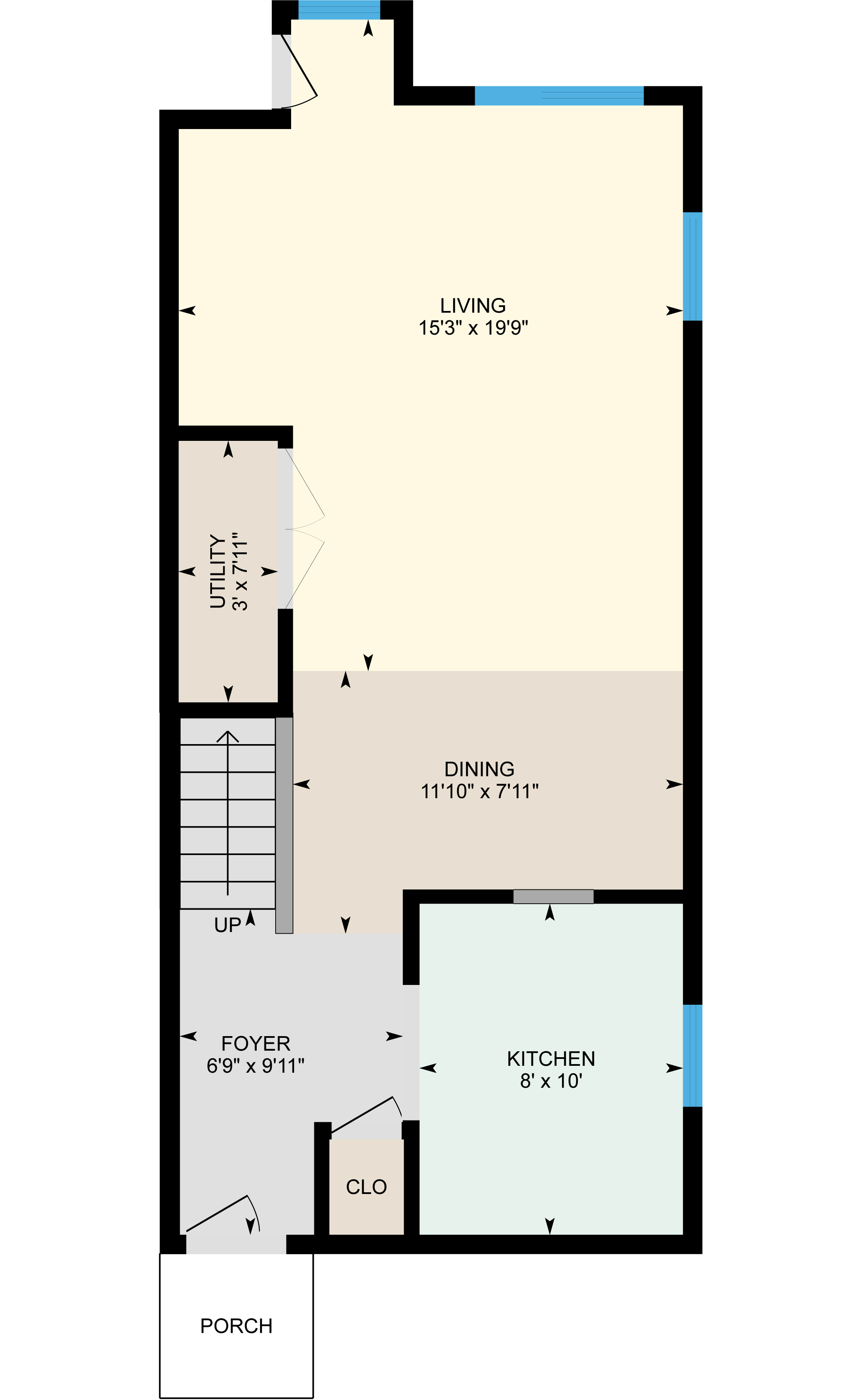 Main level floor plan for a Townhouse Apartment