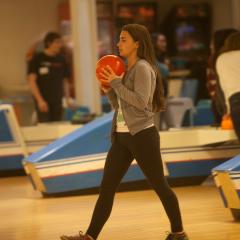 Person preparing to throw bowling ball
