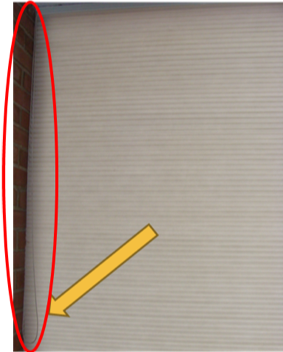 Blinds with the cord circled on the left hand side and an arrow pointing to the bottom of the cord
