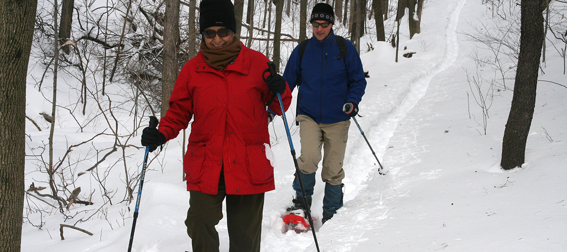 Snowshoeing on a trail