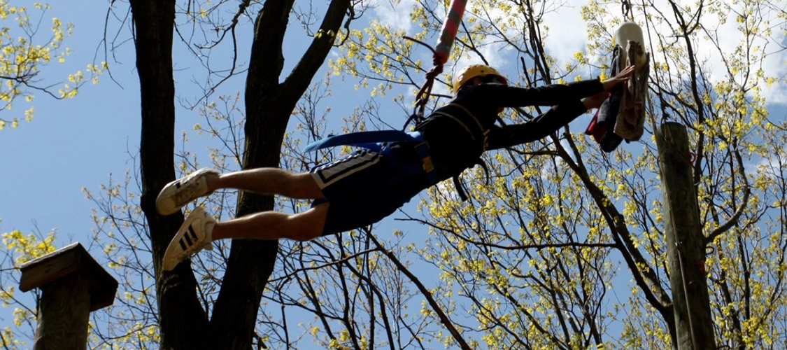 A person on a high element at the challenge course