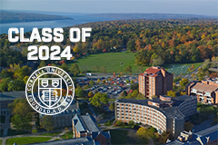 Class of 2024 over campus aerial photo