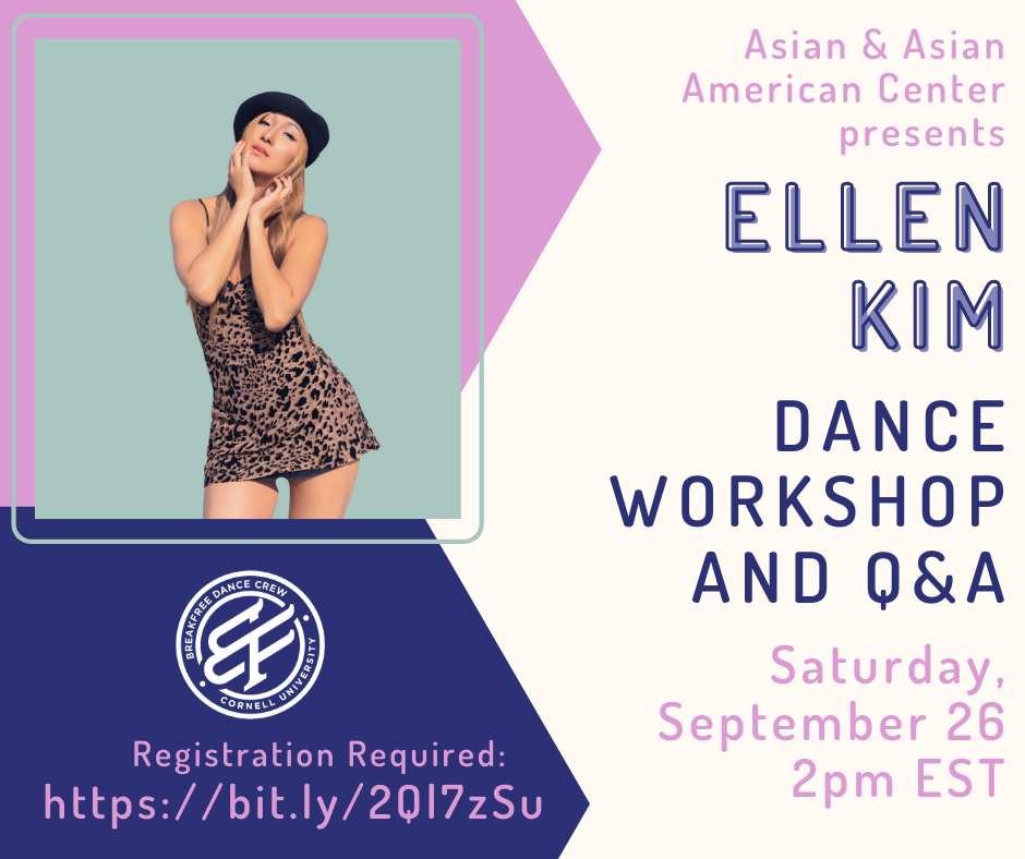 Join us on Saturday, September 26 at 2pm EST for Ellen Kim's 60 minute dance workshop and Q&A. The event is being co-sponsored by BreakFree. Registration is required at https://bit.ly/2Ql7zSu.