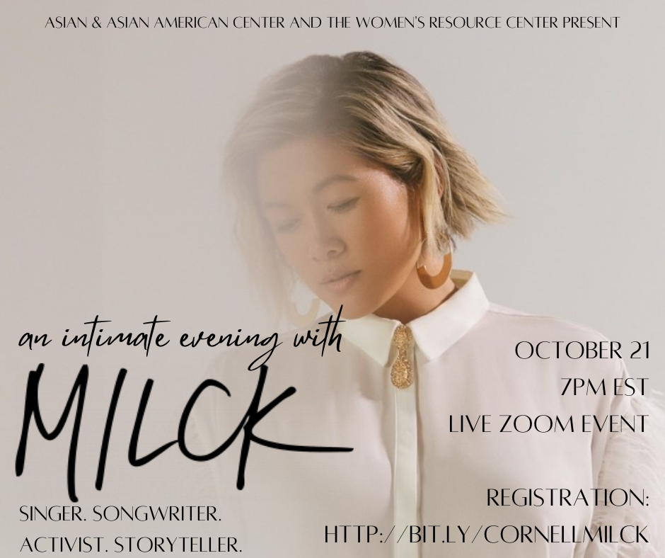 Join us for an intimate evening with MILCK! The event is on Wednesday, October 21 at 7pm EST. Registration is required at http://bit.ly/CornellMILCK