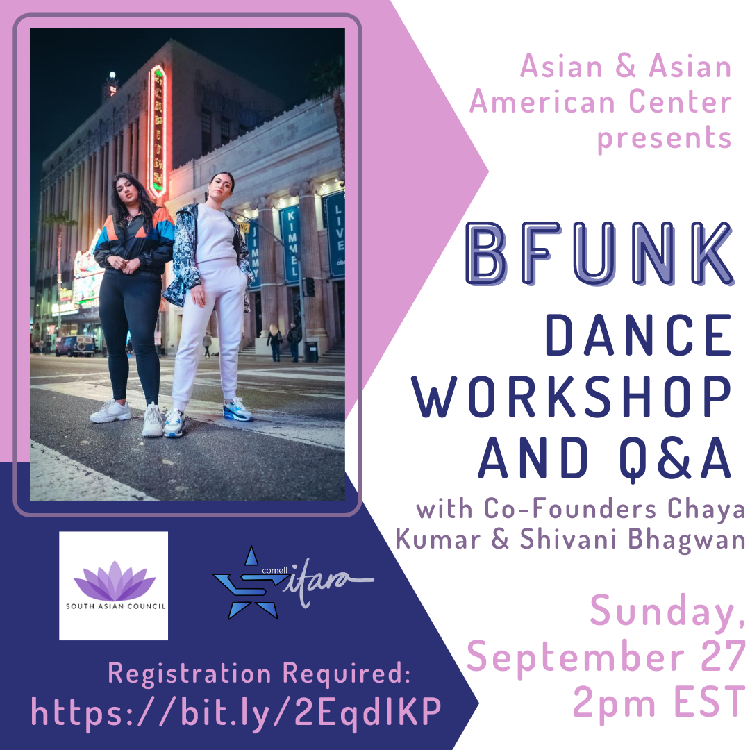 Join us on Sunday, September 27 at 2pm EST for BFUNK's Dance Workshop and Q&A. The event is being co-sponsored by Sitara and SAC. Registration is required at https://bit.ly/2EqdIKP.