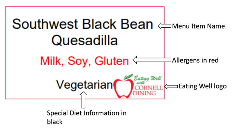 A sample nutrition and allergen info label