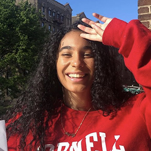 Angely Morel Espinal in Cornell sweatshirt