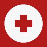 Red cross on white circle