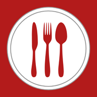Knife fork and spoon on white plate over red background