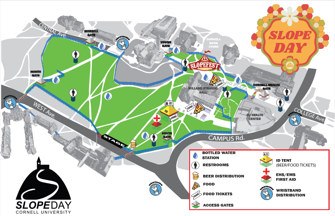 Map of Slope Day across Ho Plaza and Libe Slope