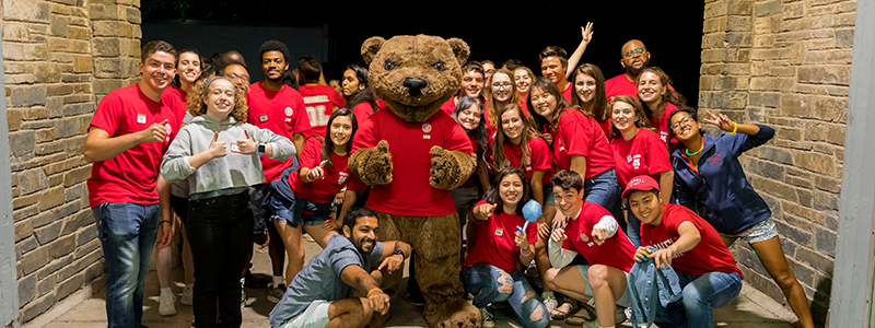 Cornell Bear with students