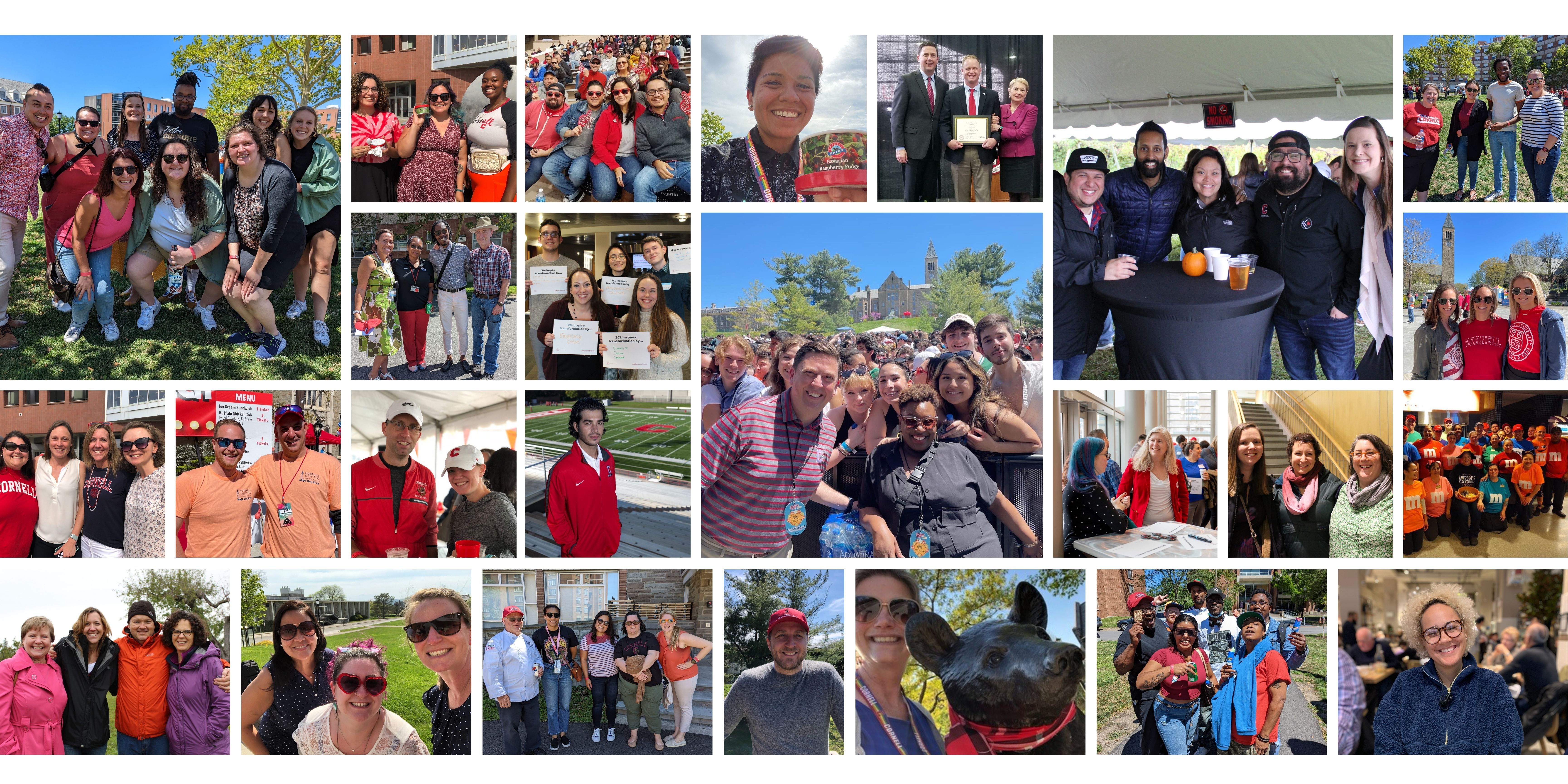 Collage of staff photos at events over the past few years. Text: Student and Campus Life #WeAreSCL