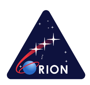 blue triangle with stars inside and the word "Orion" written on the bottom