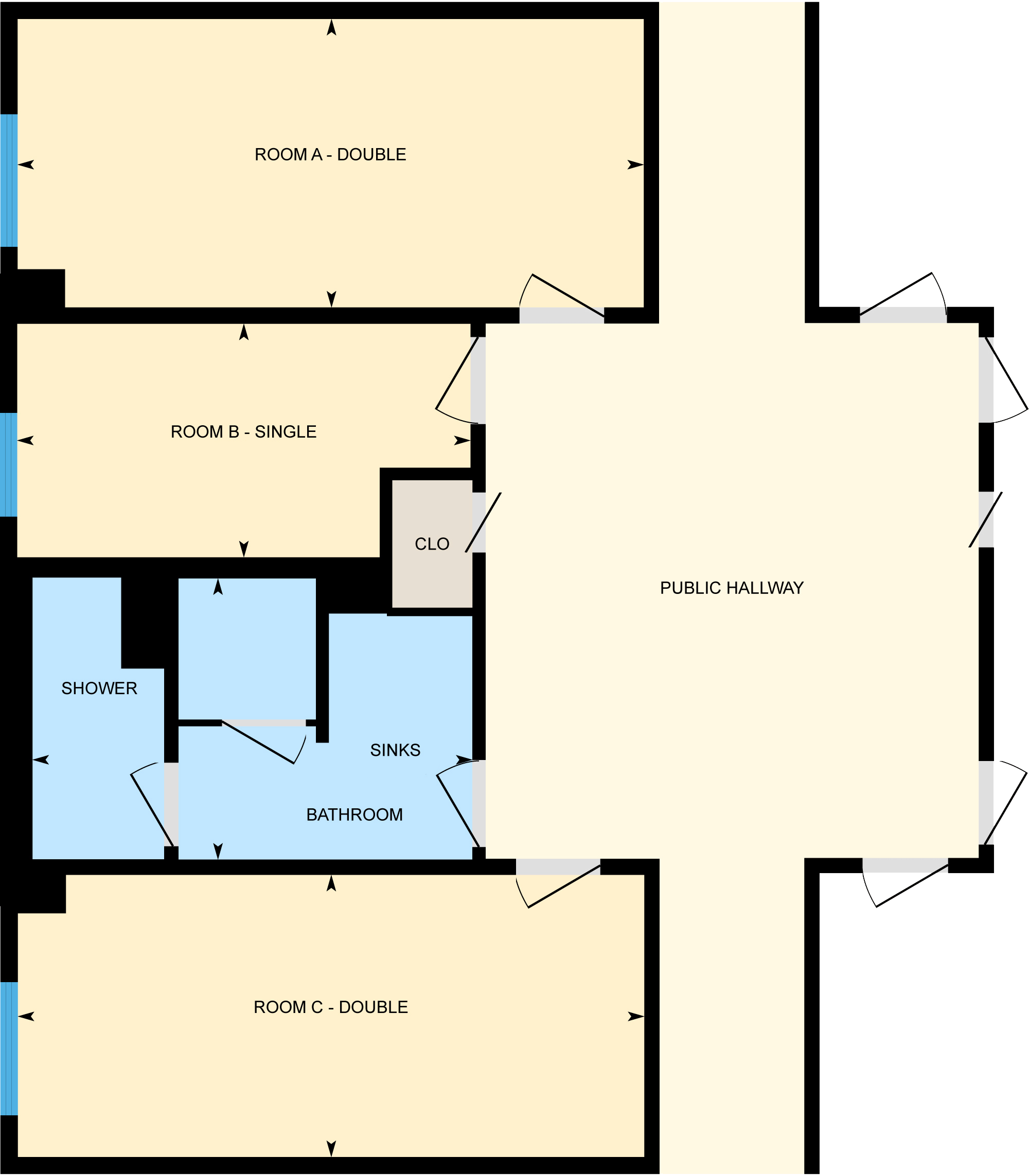 corridor style floor plan