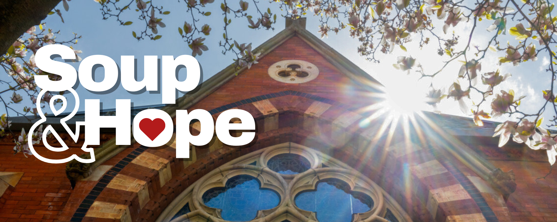 Photo of chapel with "Soup & Hope" logo.