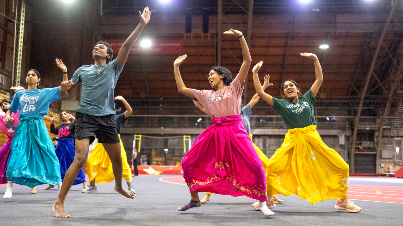 Students participate in a Bhangra dance competition