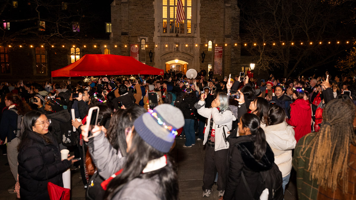 Students gather on Ho Plaza for the Light Up the Season ceremony