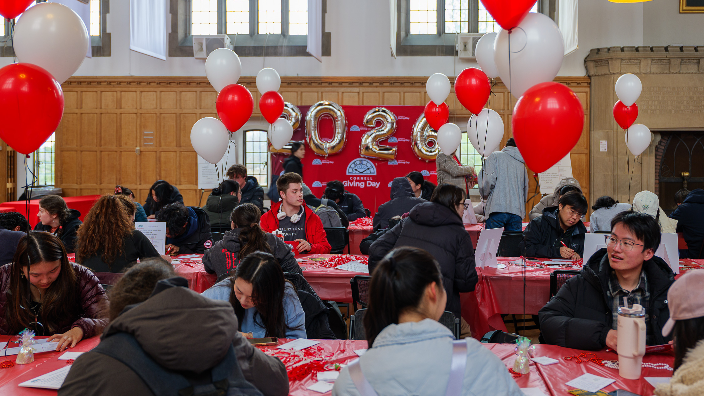 students in willard straight hall during giving day