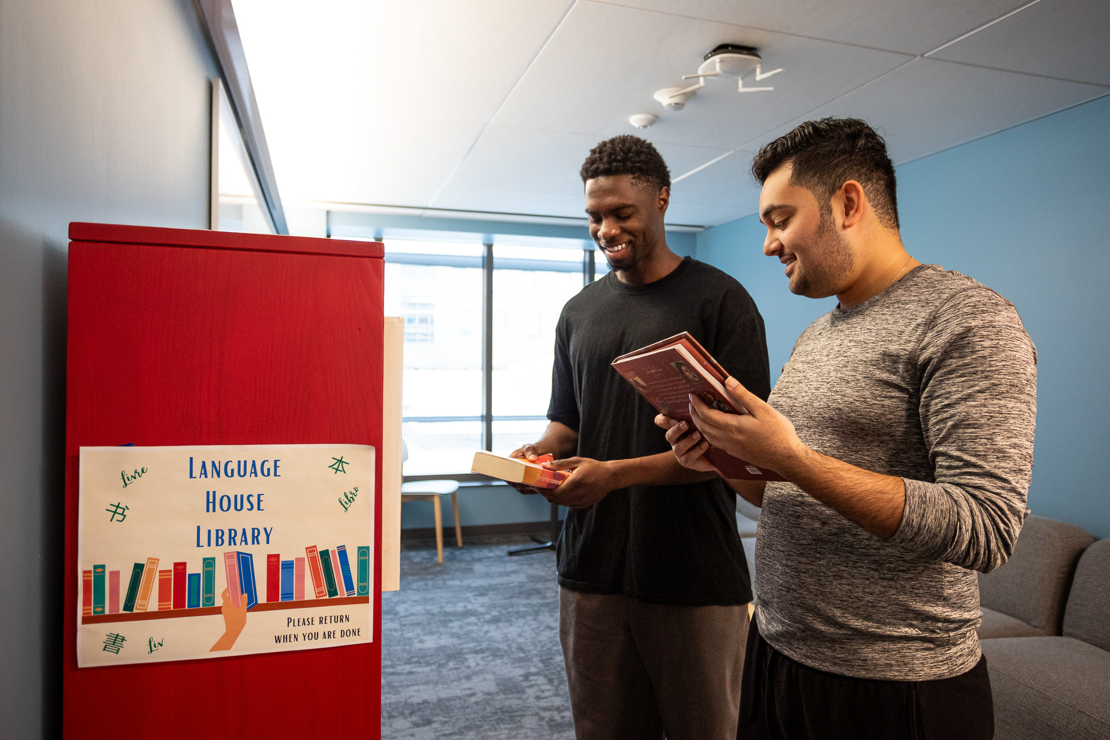 One way students can learn more about different languages and cultures in Language House is by borrowing books from the Language House library.  