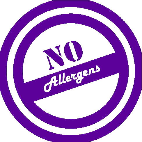 A purple no allergens seal