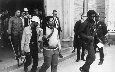 Cornell students emerging from Willard Straight Hall after the takeover