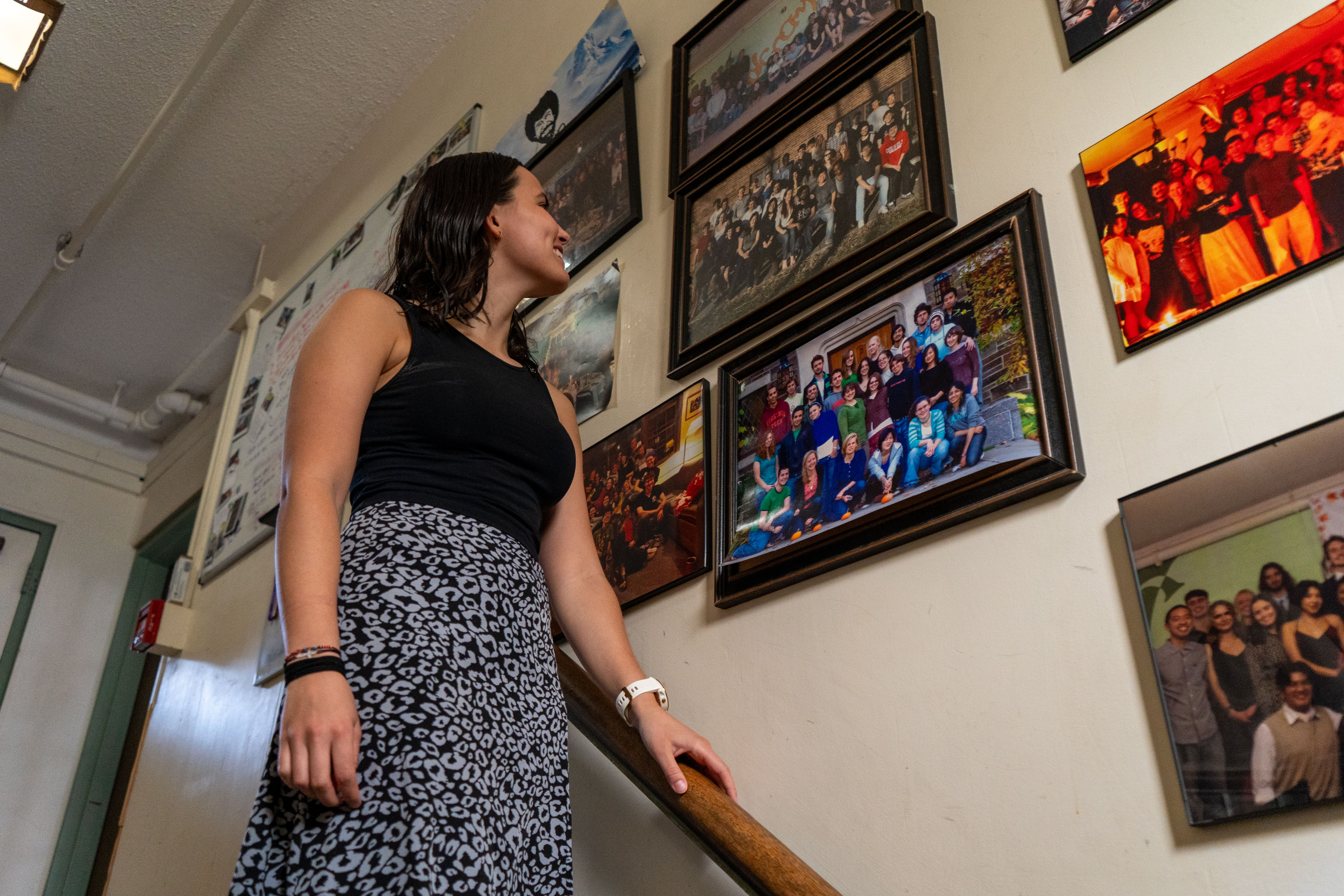 Raquel Soto looking at photos of Redbud