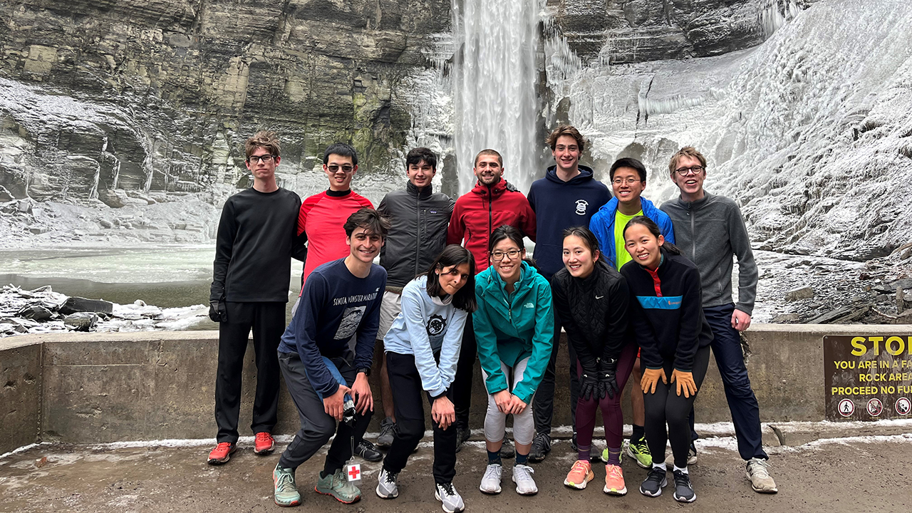 Joanne Wang '24 at Taughannock Falls with the Cornell Running Club