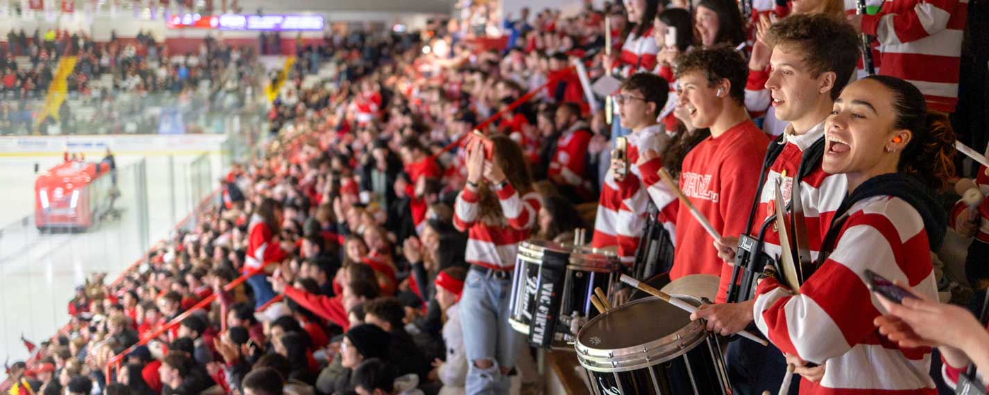 Cornell Hockey Fans at the game cheering