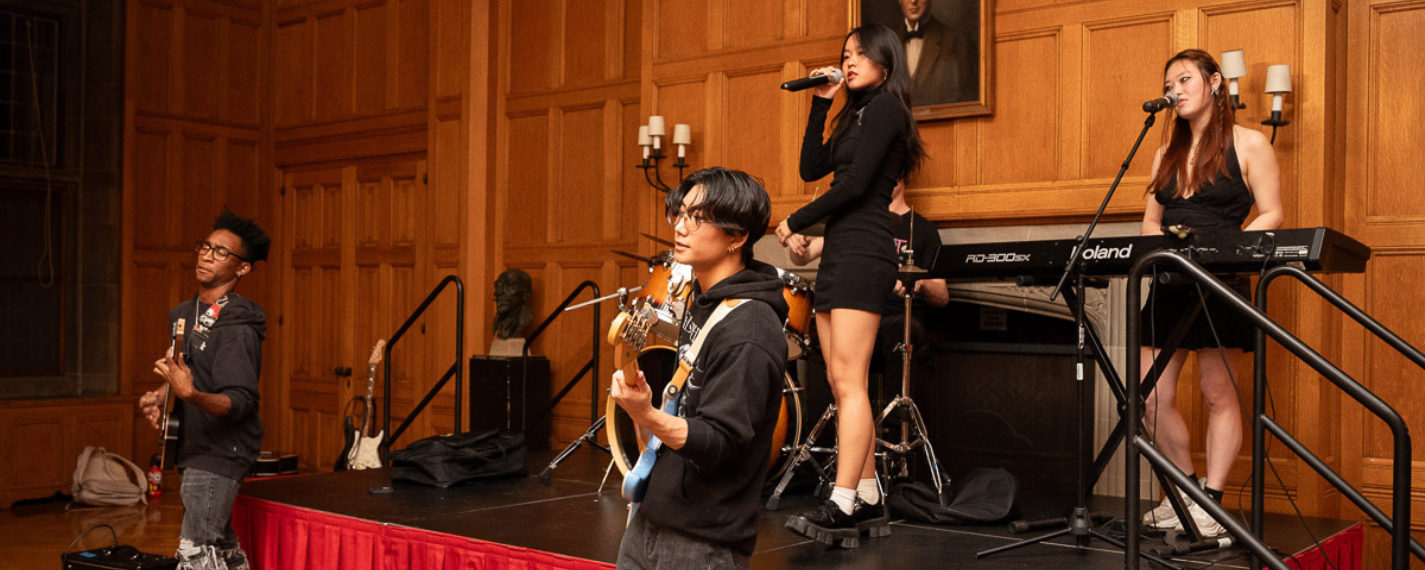 Students playing in a band 