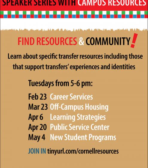 Transfer Student Speaker series with campus resources. find resources and community! learn about specific transfer resources including those that support transfers' experiences and identities.