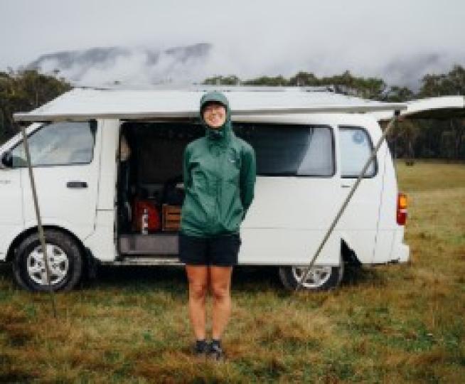 Tales of Adventure poster with women outside van