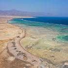 aerial shot of sinai with ocean and sand
