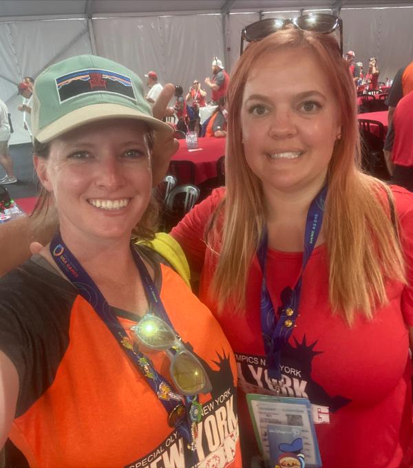Jessie White an Karli Buday pose for selfie while representing New York State at the USA Special Olympics Summer Games in Florida.