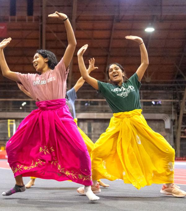 Students rehearse as part of the Cornell Bhangra team