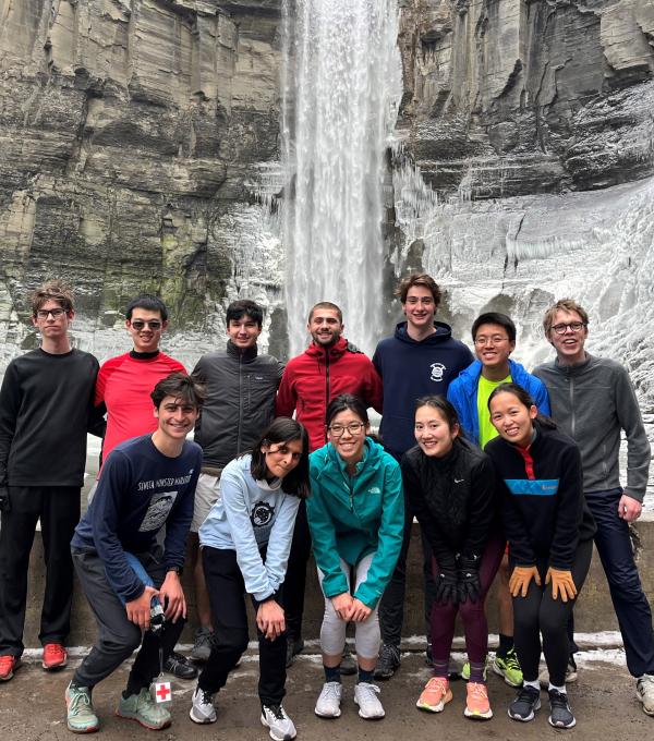 Joanne Wang '24 [first row, second from the right] at Taughannock Falls with the Cornell Running Club