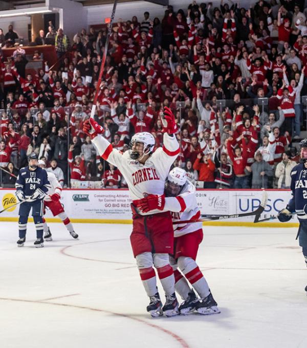 Cornell hockey students on the ice playing