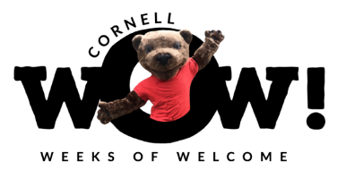 Cornell: Weeks of Welcome logo with Touchdown popping out of the O of WOW