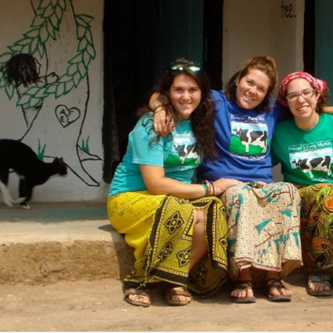 Amanda Freund (center) with her sisters, who visited during her service in Zambia. Image provided.