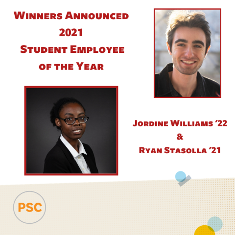 winners announced 2021 student employee of the year jordine williams '22 and ryan stasolla '21