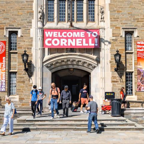 Welcome sign age Williard Straight Hall.