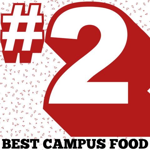 A large red #2 surrounded by confetti and the words Best Campus Food
