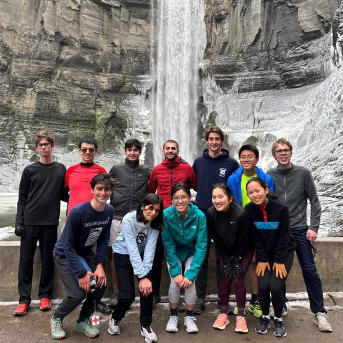 Joanne Wang '24 [first row, second from the right] at Taughannock Falls with the Cornell Running Club