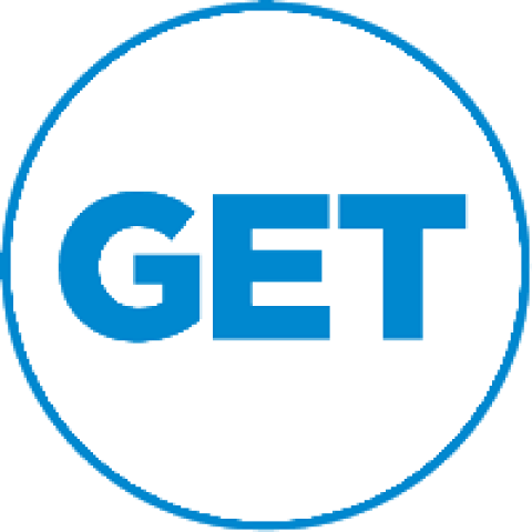 The word get with a blue circle