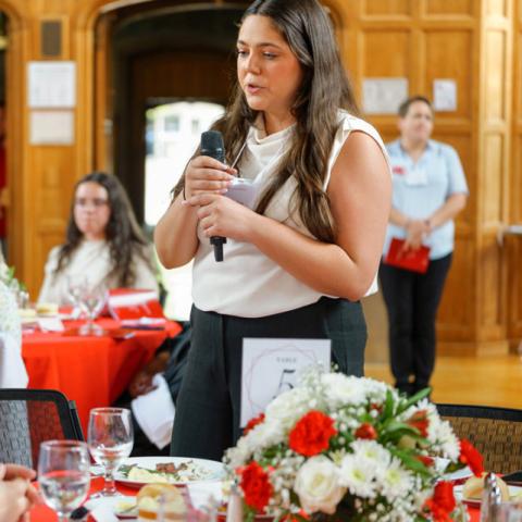 student speaking at merrill scholars event in willard straight hall
