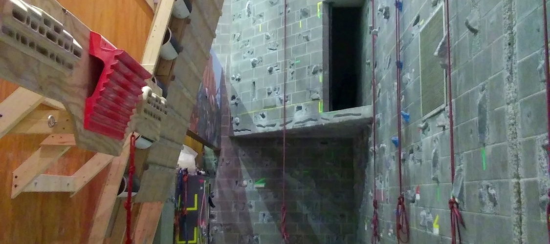The training area behind the bouldering wall