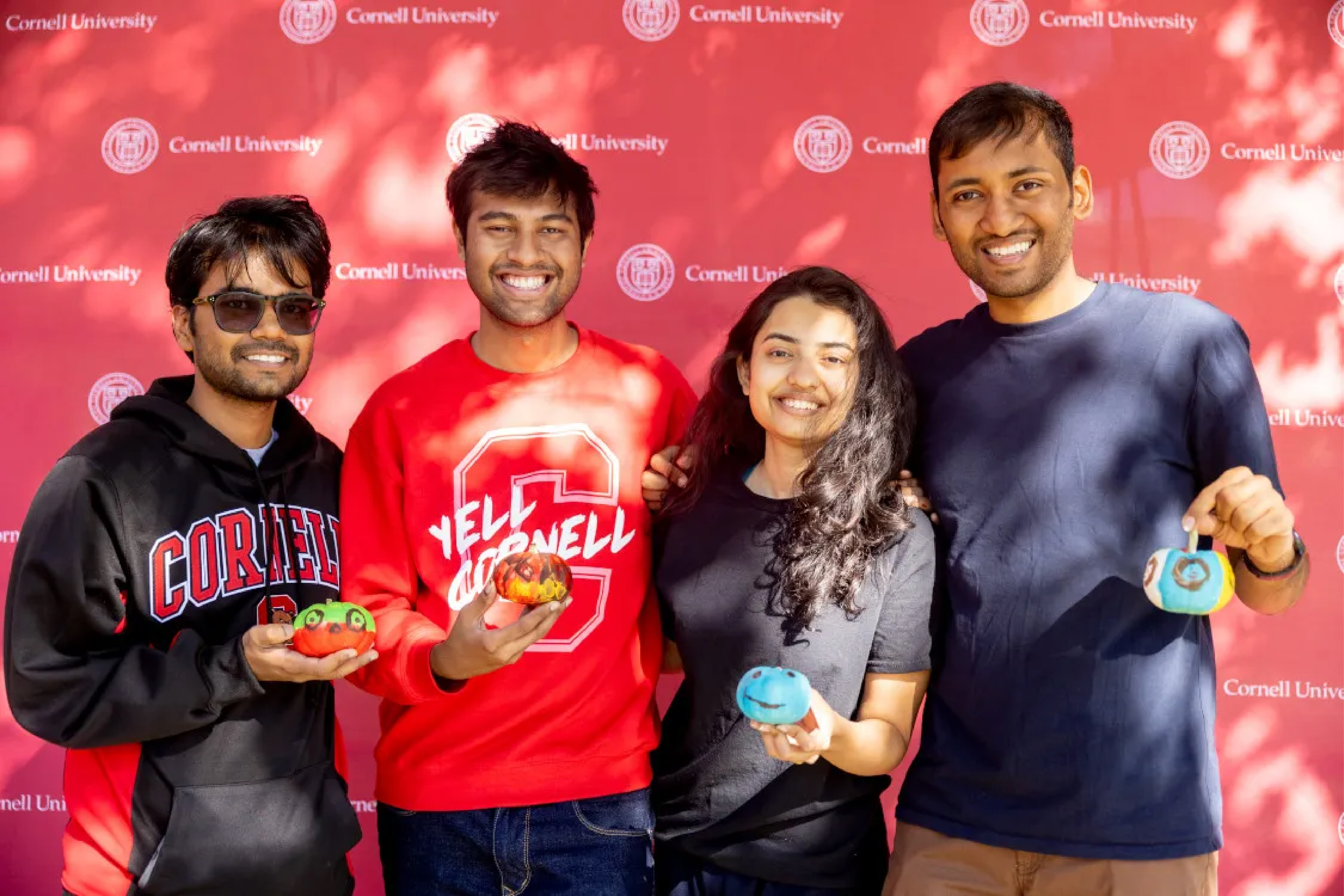 fourstudent sin cornell apparel holding painted mini pumpkins