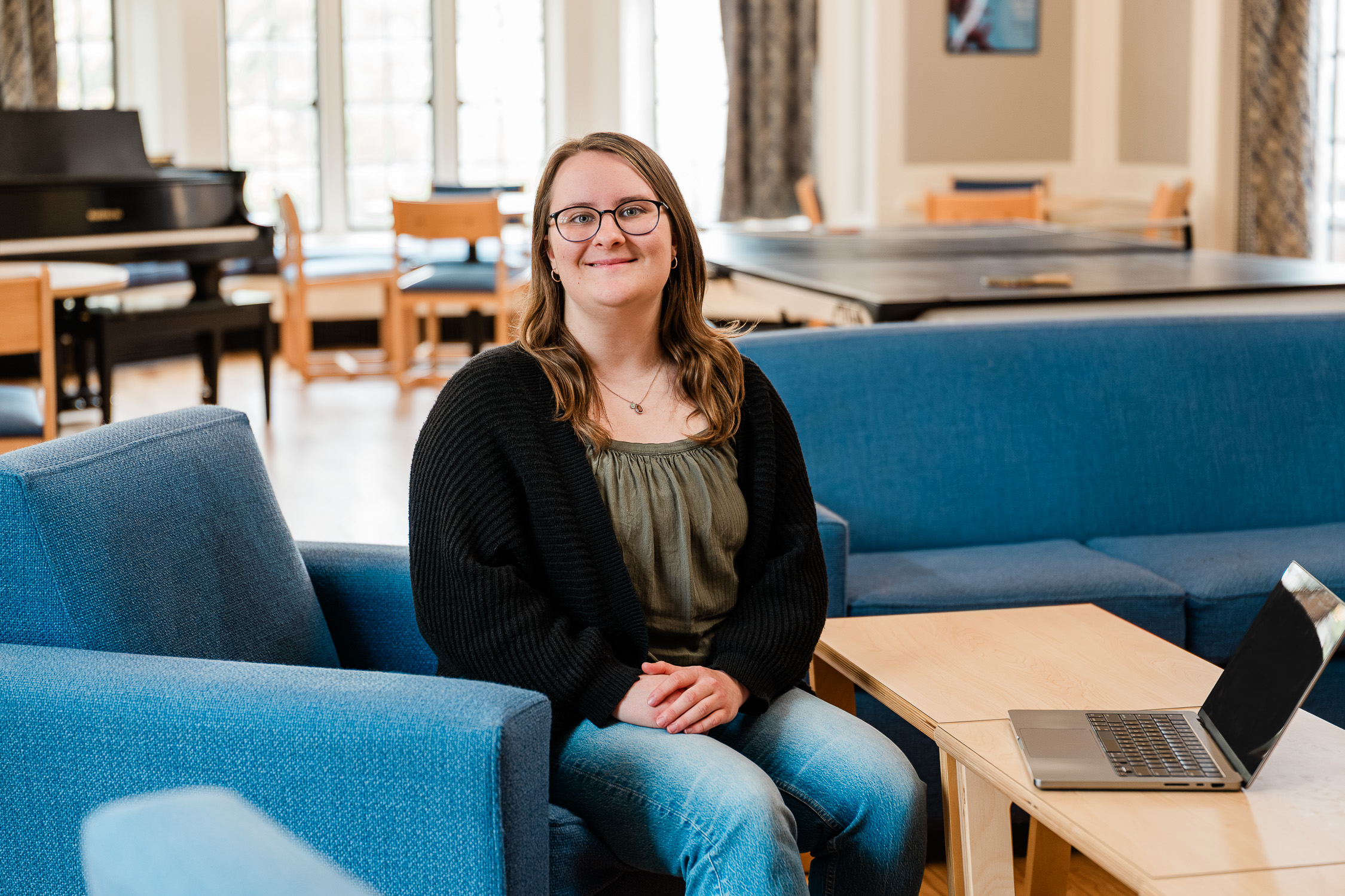 Kira Pawletko '26 sits in a lounge at EEC