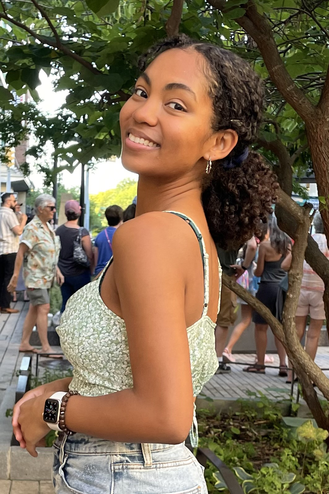 Destiny taking in a concert at the Ithaca Commons