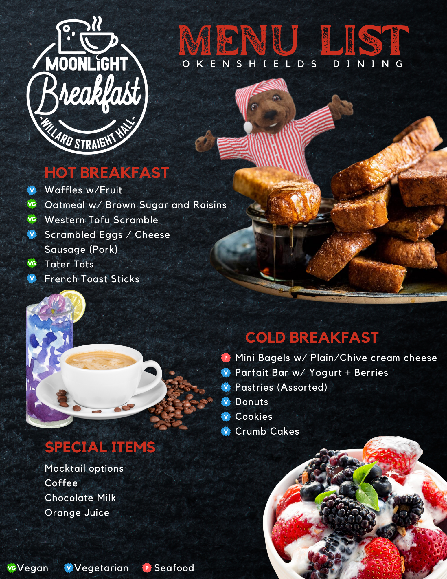 Menu List for Okenshield's Dining for the Moonlight Breakfast