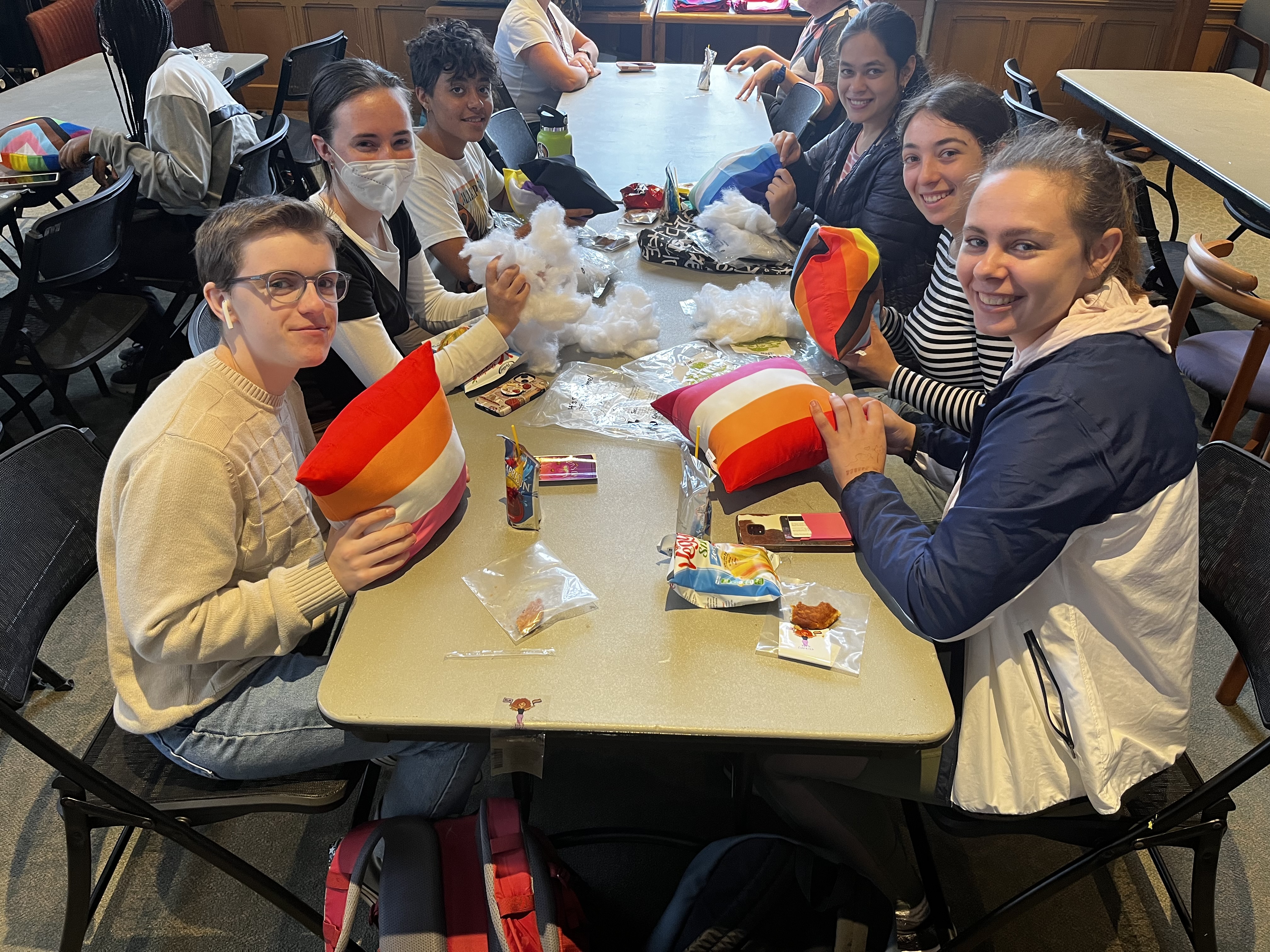 Students create pillows during the Pillow Talk event on National Coming Out Day in Oct. 2023. 